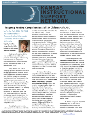 preview image of kisn-newsletter74676294B1.pdf for TASN ATBS January 2012 Newsletter: KISN Newsletter - Targeting Reading Comprehension Skills in Children with ASD