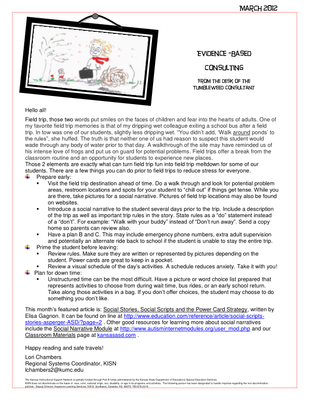 preview image of kisn-newsletter39227ED3E7. for TASN ATBS Autism Specialist March 2012 Newsletter: Evidence Based Consulting - Focus on Social Stories, Social Scripts and the Power Card Strategy