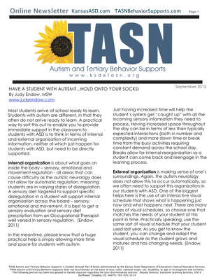 preview image of kisn-newsletterAC1A2A4F9F.pdf for TASN ATBS September 2013 Newsletter: Have A Student With Autism?... Hold Onto Your Socks!