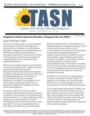 preview image of kisn-newsletterE8B1A9E94A.pdf for TASN ATBS October 2013 Newsletter: Diagnosis of Autism Spectrum Disorders: Changes in the new DSM-V