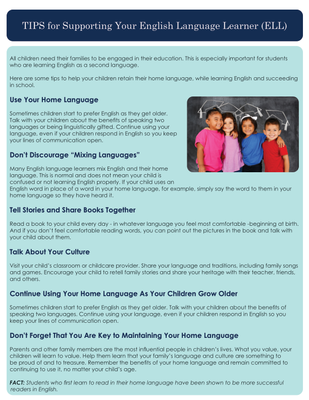 preview image of ELL_Handout.pdf for Tips for Supporting Your English Language Learner (ELL)